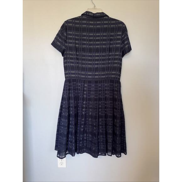Gal Meets Glam Mackenzie Dress 14 Windowpane Jacquard Navy Plaid Shirt Dress - Picture 10 of 10